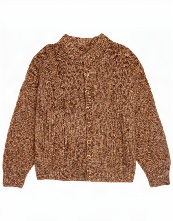 Męski sweter rozpinany w stylu vintage, duży, brązowy, nakrapiany