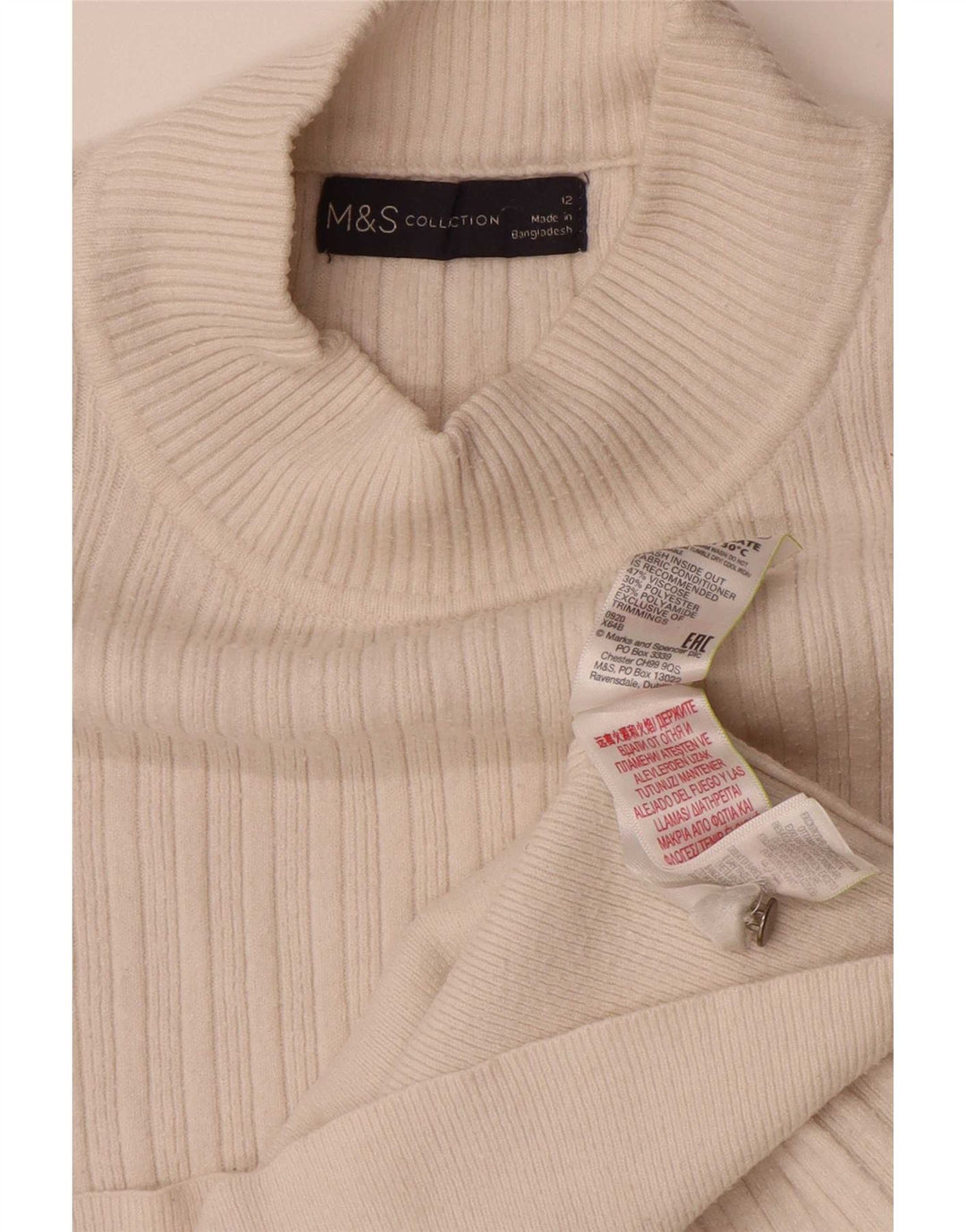 Marks & Spencer Damski sweter z golfem, UK 12, średni biały