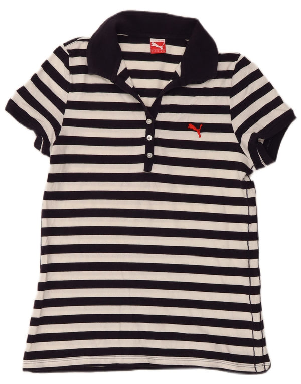 Damska koszulka polo Puma UK 14, duża, bawełniana w granatowe paski