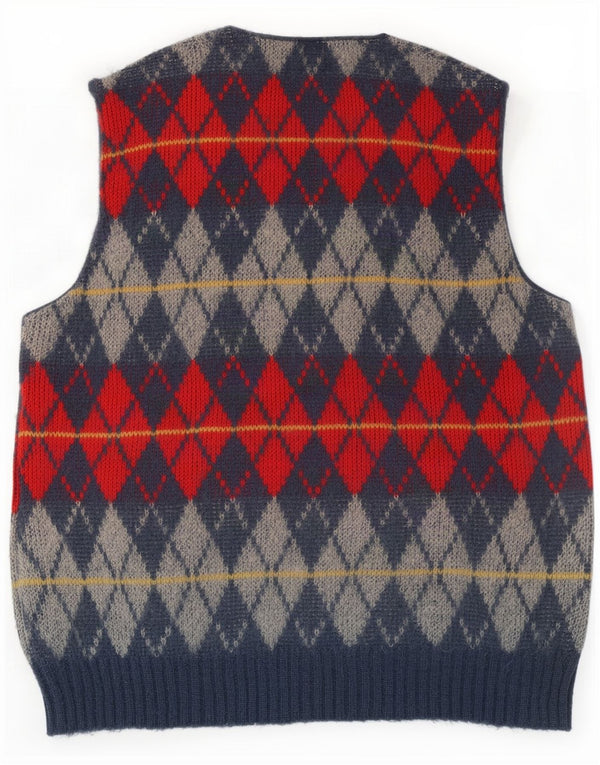 Vintage damski sweter kardigan bez rękawów IT 46 duży niebieski Argyle/diament