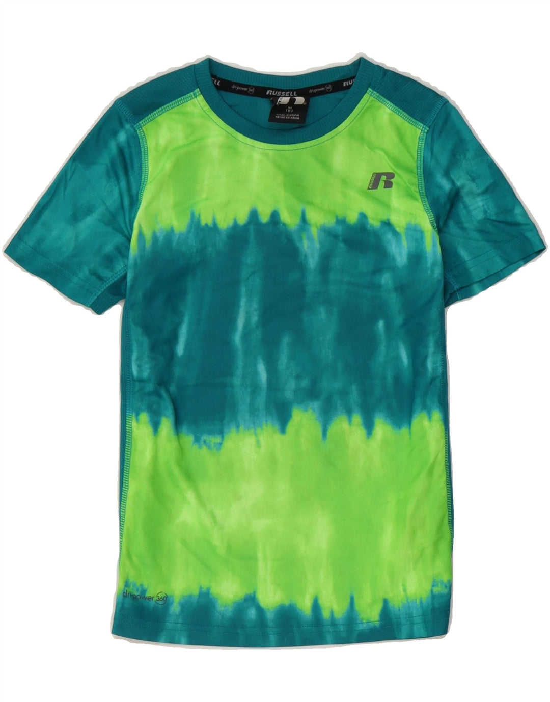 RUSSELL ATHLETIC Boys T-Shirt Top 7-8 Years Medium  Turquoise Tie Dye Vintage Russell Athletic and Second-Hand Russell Athletic from Messina Hembry 