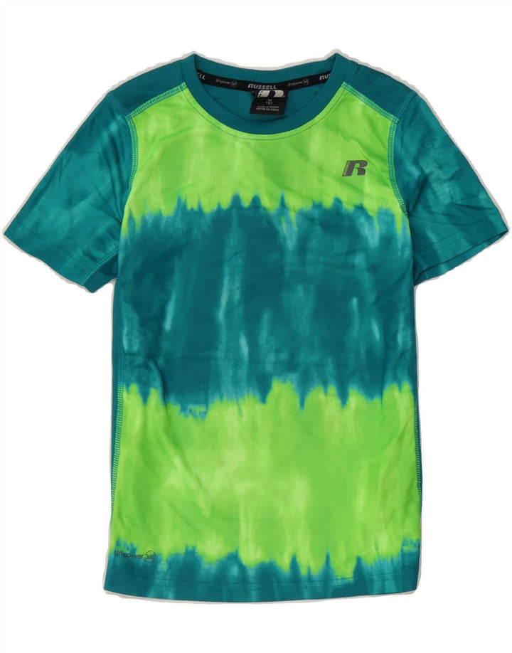 RUSSELL ATHLETIC Boys T-Shirt Top 7-8 Years Medium  Turquoise Tie Dye Vintage Russell Athletic and Second-Hand Russell Athletic from Messina Hembry 