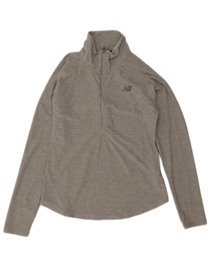 Damski top New Balance z długim rękawem i zamkiem błyskawicznym, UK 10, mały, szary poliester