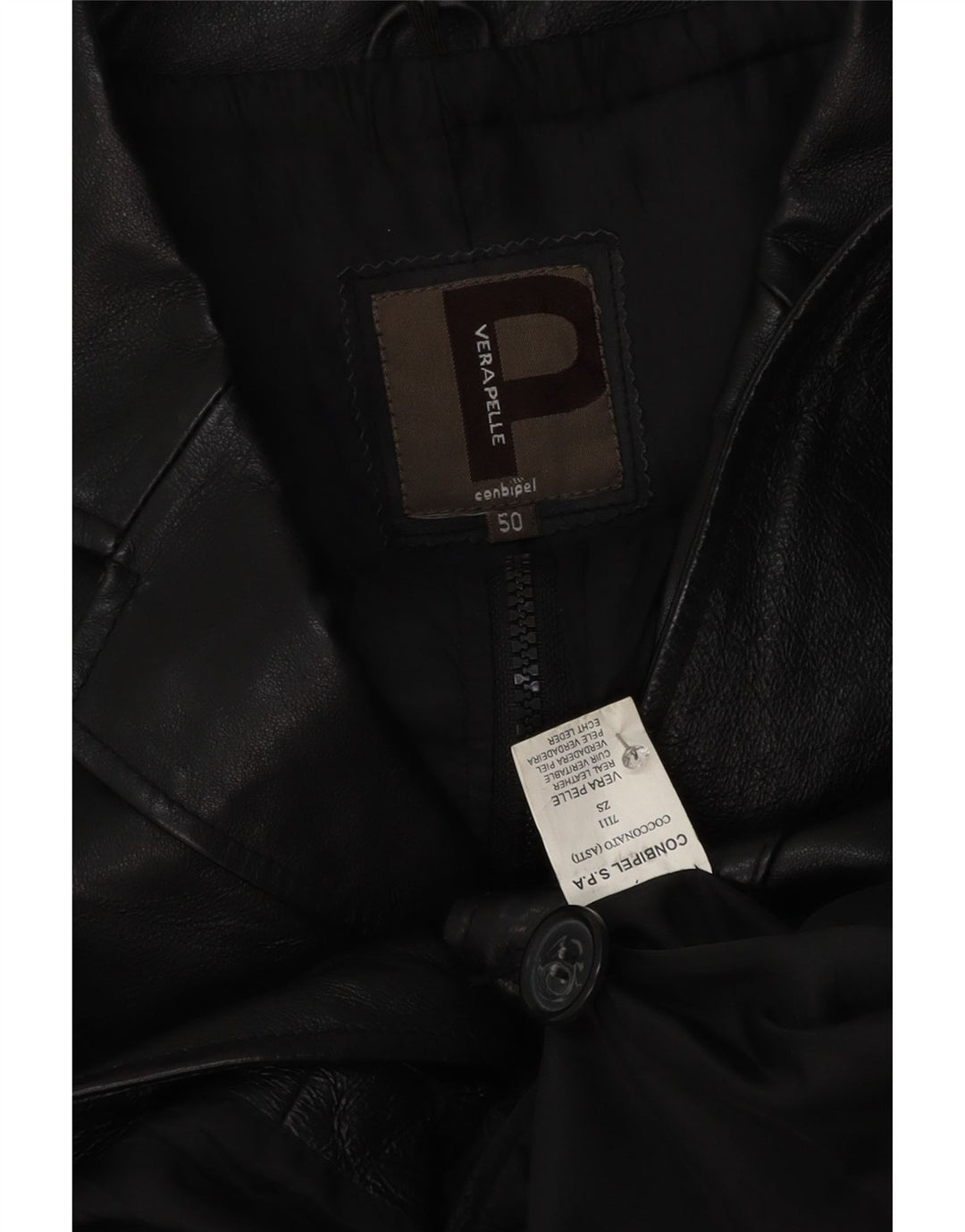 Conbipel Męska skórzana marynarka zapinana na 3 guziki IT 50, duża czarna skóra