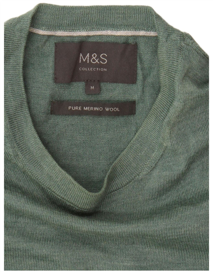 Marks & Spencer Męski sweter z okrągłym dekoltem, wełna merynosowa w kolorze średniozielonym