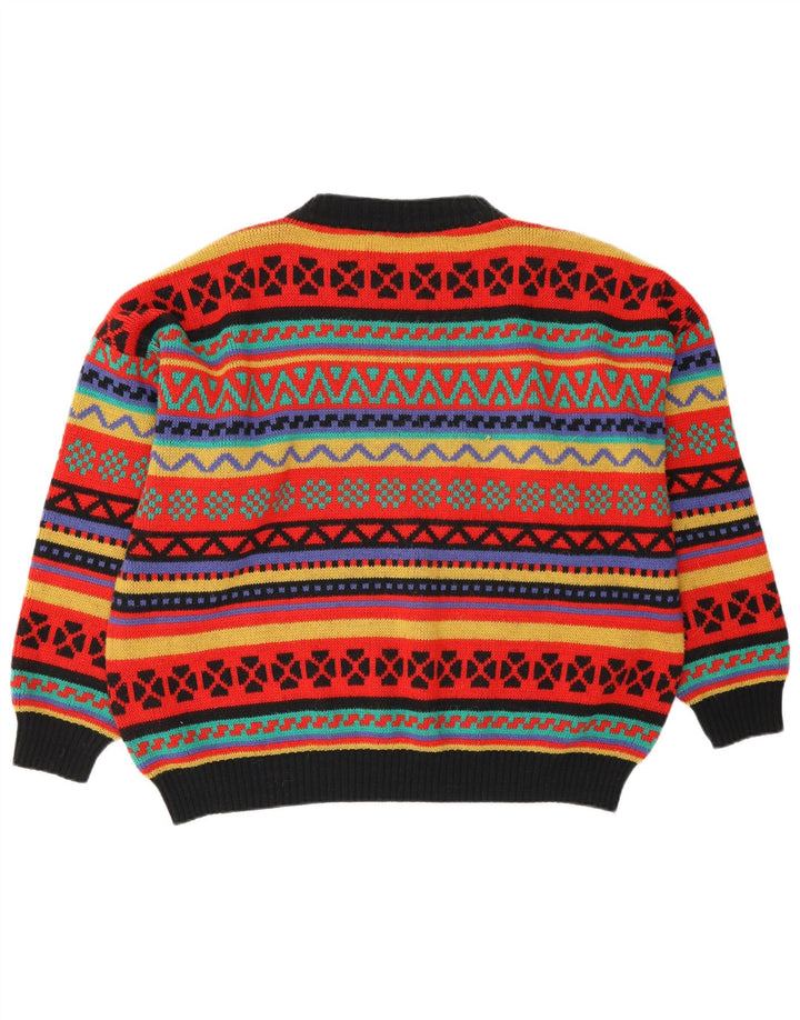 Vintage męski sweter z okrągłym dekoltem, średni, wielokolorowy Fair Isle