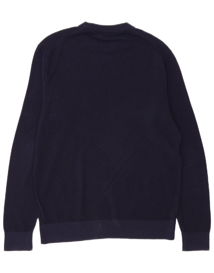 BROOKS BROTHERS Męski sweter z okrągłym dekoltem, średni granat, wełna merynosowa