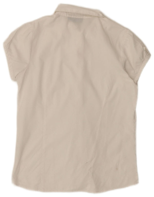 IZOD Girls Ruffle Front Short Sleeve Shirt Blouse 14-15 Years Large White