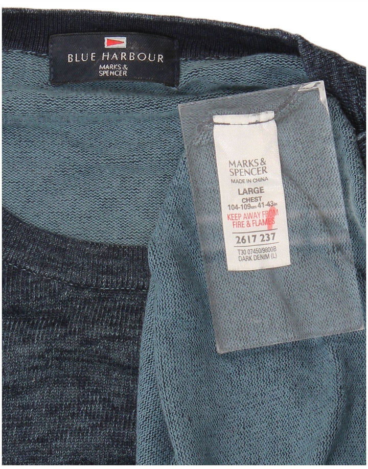 Marks & Spencer Męski sweter z okrągłym dekoltem w kolorze niebieskim, duży, granatowy