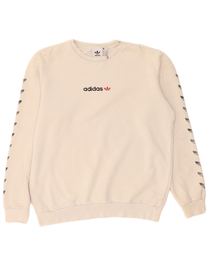 Męska bluza Adidas z grafiką, średnia beżowa bawełna