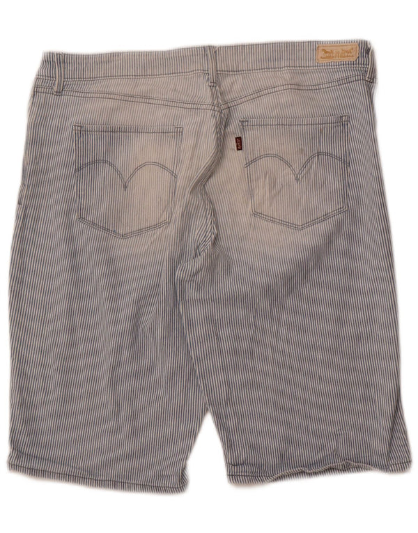 Levi's Womens High Waist Casual Shorts US 14 XL W36  Blue Pinstripe Cotton