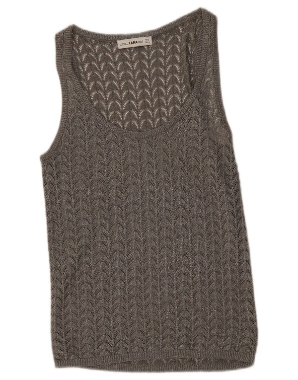 Damska kamizelka na szydełku Zara UK 8 Small Grey