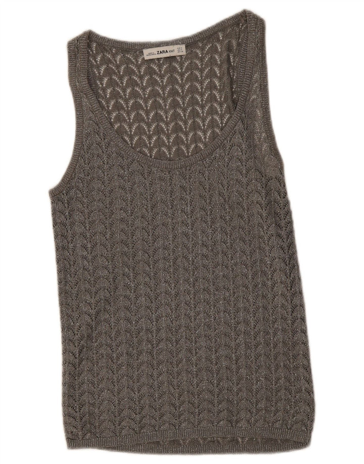 Damska kamizelka na szydełku Zara UK 8 Small Grey