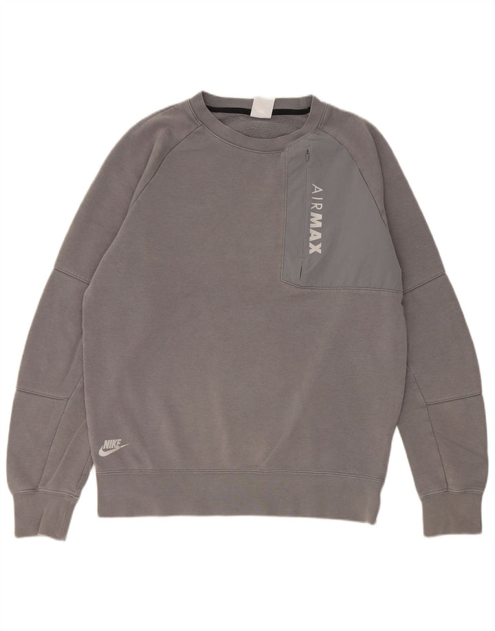 Męski sweter z grafiką Nike, średnioszary, bawełniany