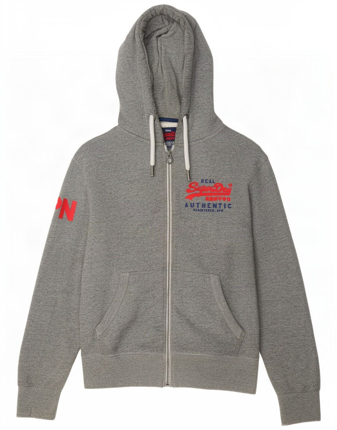 Męski sweter z kapturem i zamkiem błyskawicznym Superdry, średnioszary, bawełniany