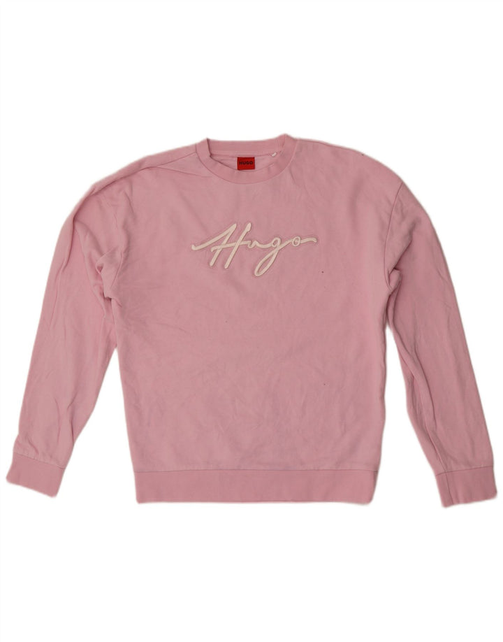 Damska bluza z grafiką Hugo Boss, UK 14, średnia różowa bawełna