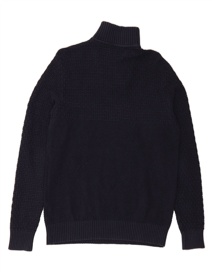 JACK & JONES Mens Zip Neck Jumper Sweater Large Navy Blue Cotton Vintage Jack & Jones and Second-Hand Jack & Jones from Messina Hembry 