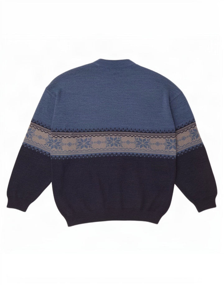 Męski sweter z wycięciem pod szyją White Sails, duży, niebieski, wełna Fair Isle