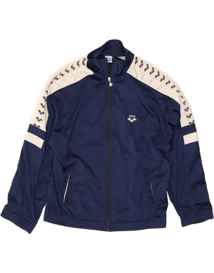 ARENA Mens Graphic Tracksuit Top Jacket Large Navy Blue Colourblock Vintage Arena and Second-Hand Arena from Messina Hembry 