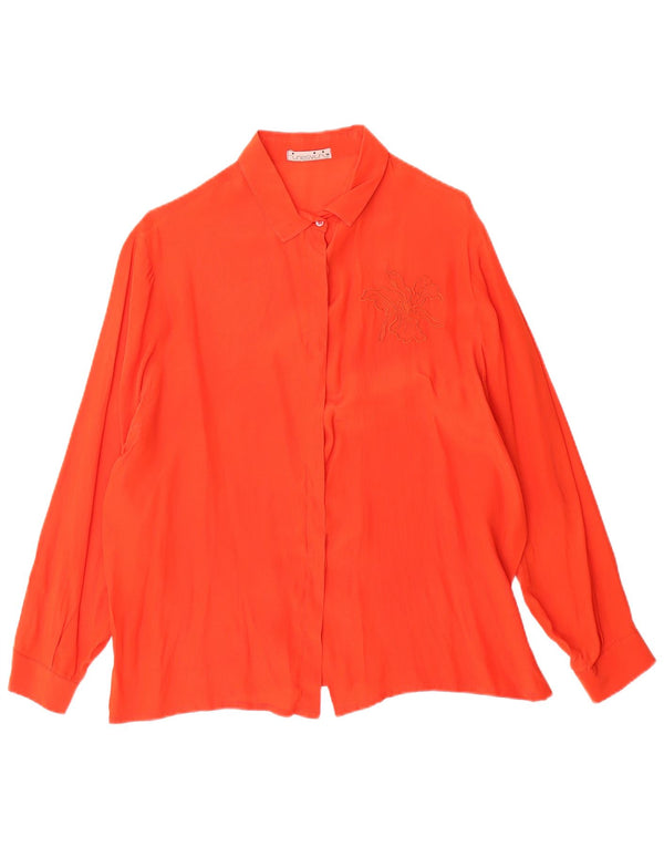Damska bluzka koszulowa oversize w stylu vintage IT 50 XL Pomarańczowy jedwab w kwiaty