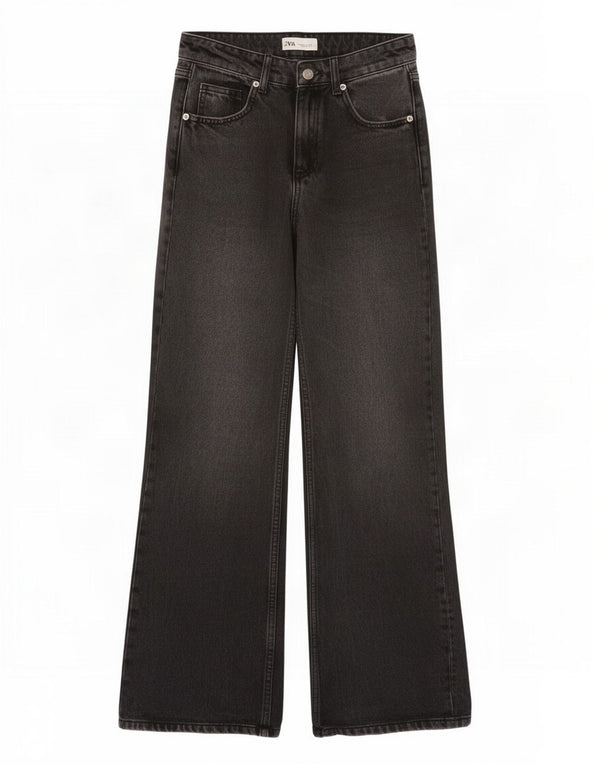 Damskie jeansy z szeroką nogawką Zara z wysokim stanem EU 32 2XS W22 L31 Szara bawełna