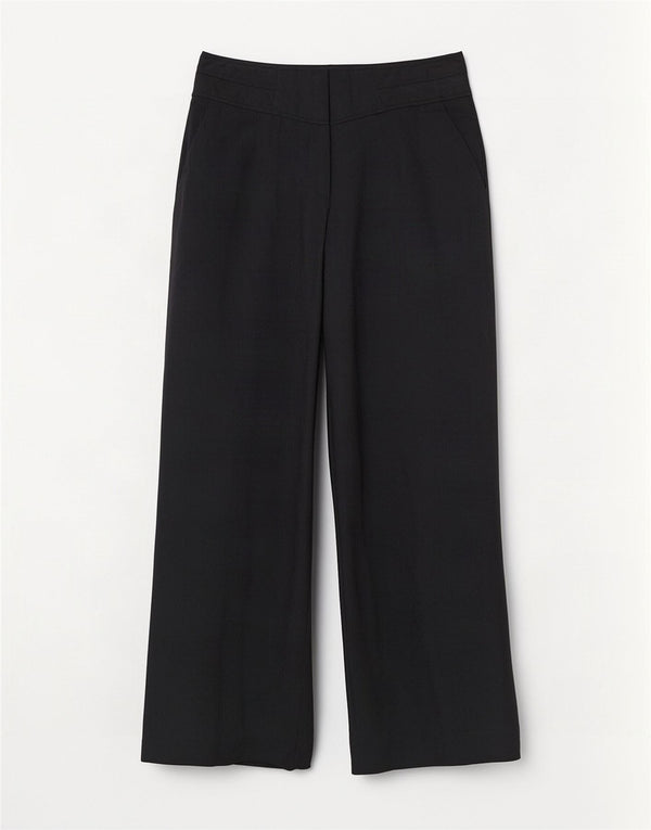 Reiss Womens Wide Leg Suit Trousers UK 10 Small W30 L29 Navy Blue Pinstripe
