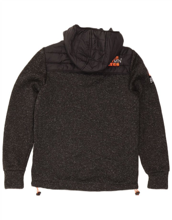 Damska wyściełana kurtka z kapturem Superdry UK 14, średni czarny poliester w cętki