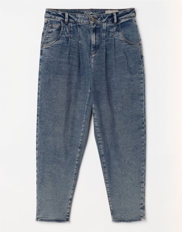 Vintage damskie dżinsy Mom z wysokim stanem, zwężane UK 12 Medium W30 L27 niebieskie