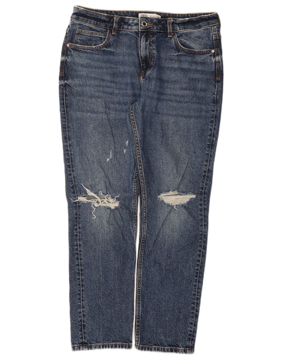 Damskie jeansy Zara w trudnej sytuacji, proste EU 40, średnie, W30, L28, niebieska bawełna