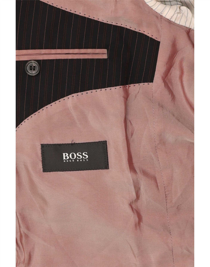 Męska marynarka zapinana na 3 guziki Hugo Boss IT 52 XL, czarna, wełniana w prążki, klasyczna