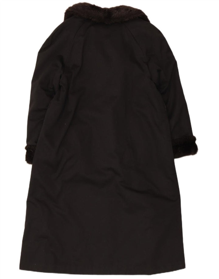 VINTAGE damski płaszcz ze sztucznego futra UK 12 średni czarny akryl