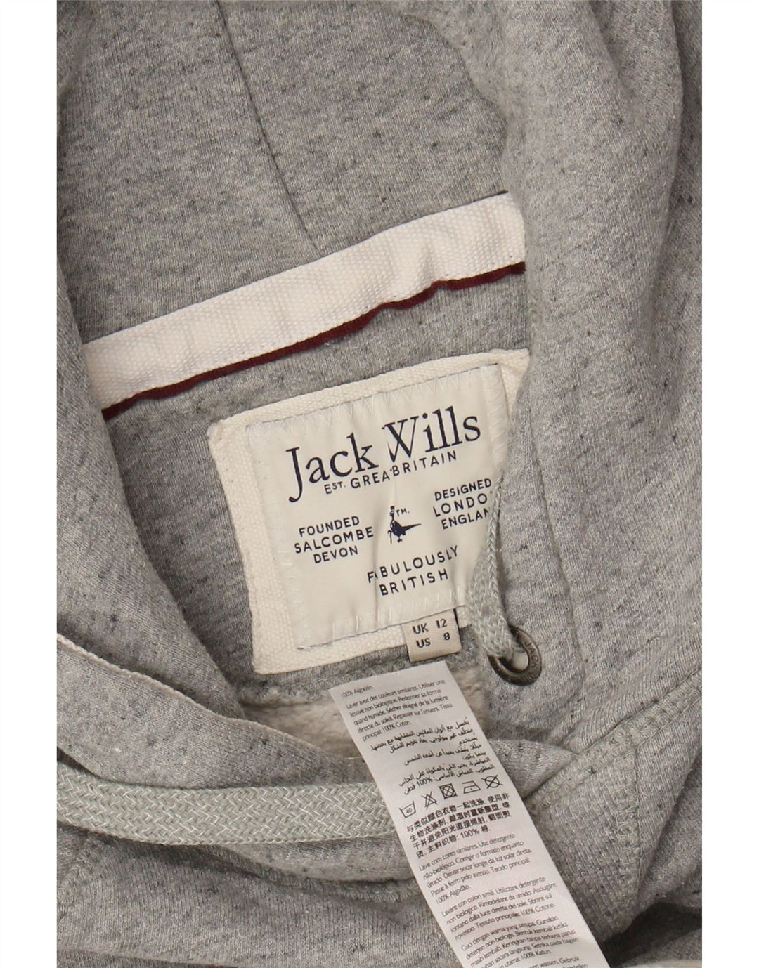 Damski sweter z kapturem i grafiką JACK WILLS UK 12, średnioszary, z blokami kolorów