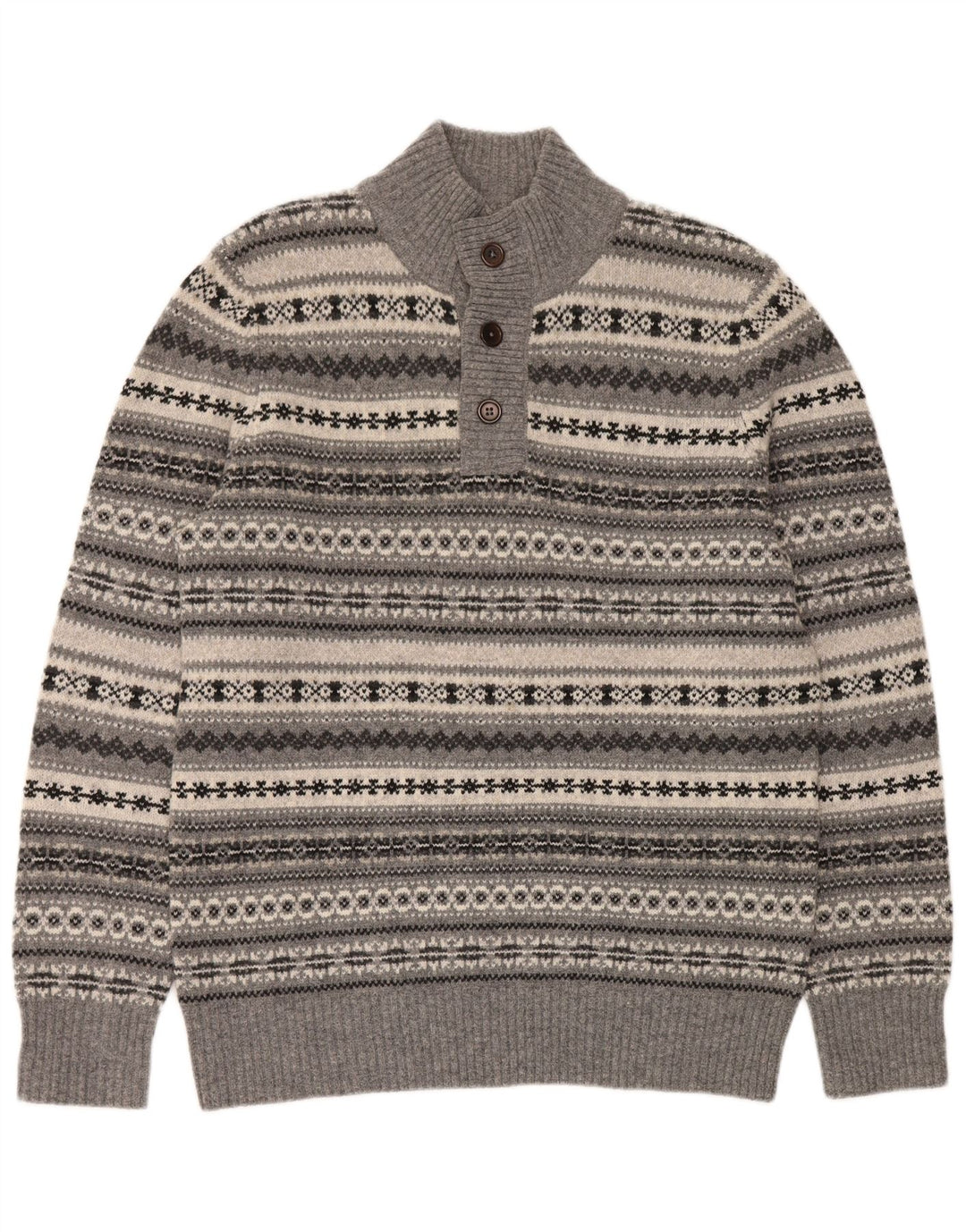 Crew Clothing Męski sweter zapinany na guziki, duży, szary Fair Isle