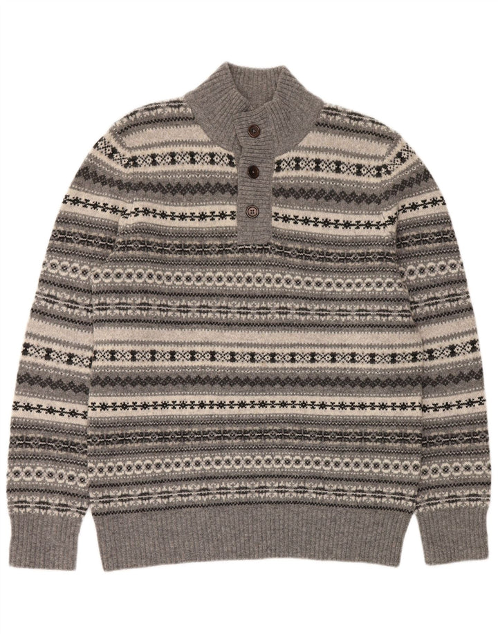 Crew Clothing Męski sweter zapinany na guziki, duży, szary Fair Isle