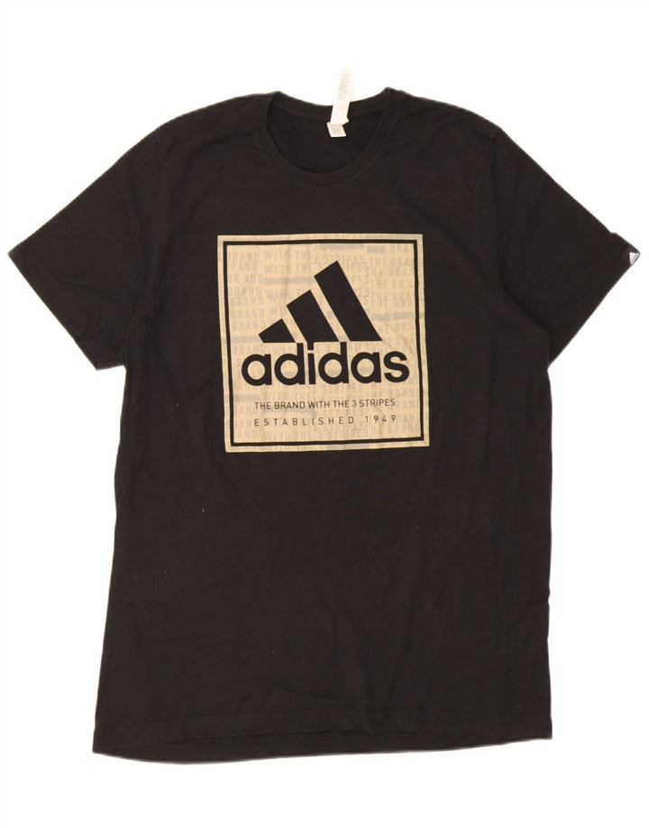 Męska koszulka z grafiką Adidas, duża, czarna, bawełniana