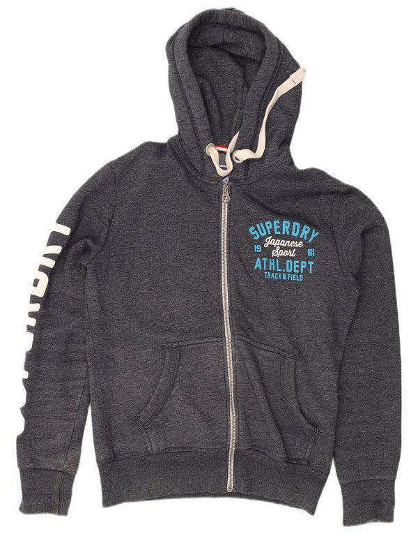 Męski sweter z kapturem i zamkiem błyskawicznym Superdry, duży, szary, bawełniany