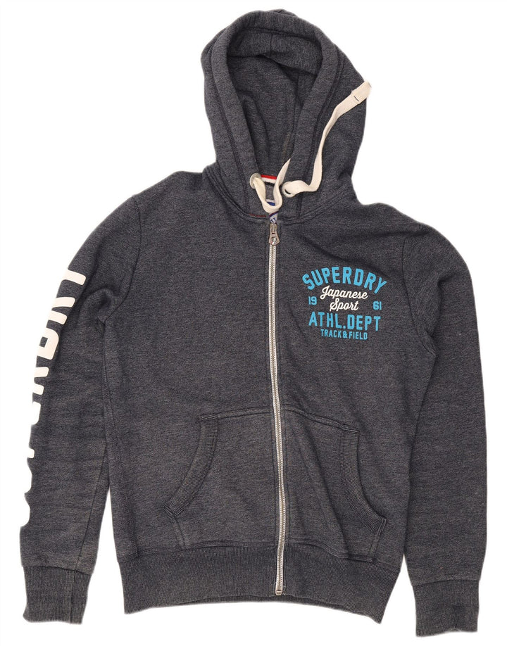 Męski sweter z kapturem i zamkiem błyskawicznym Superdry, duży, szary, bawełniany