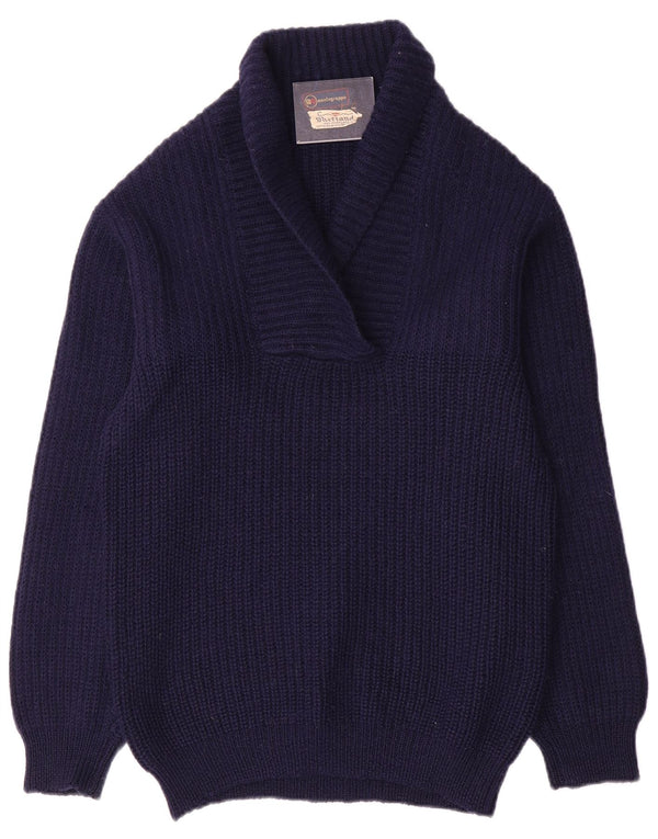 Sweter damski w stylu vintage z szalowym dekoltem IT 52 2XL Granatowa wełna