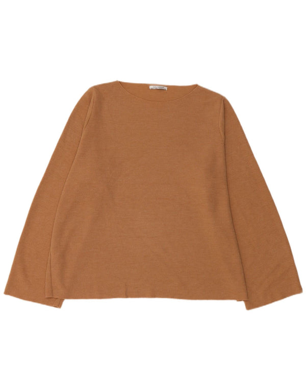 Damski top oversize z długim rękawem Zara UK 16, duży, brązowy, bawełniany