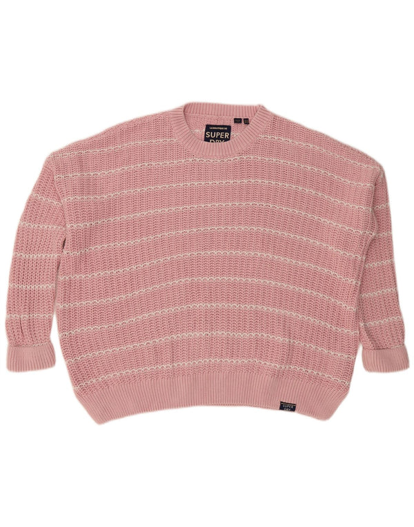 Damski sweter oversize Superdry z okrągłym dekoltem, UK 14, duże, różowe paski