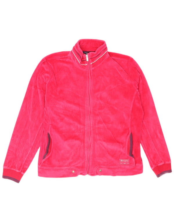 Champion Womens Velour Tracksuit Top Jacket UK 14 Large Pink Sports