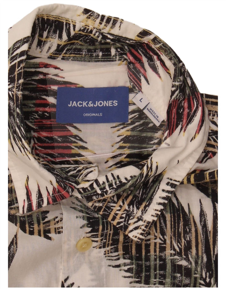 JACK & JONES Mens Short Sleeve Shirt Large Off White Floral