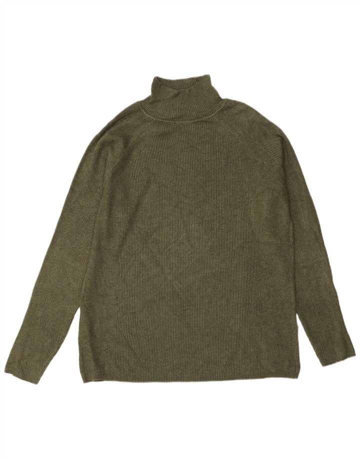 Marks & Spencer Damski sweter z golfem UK 14, duży, khaki, wiskoza
