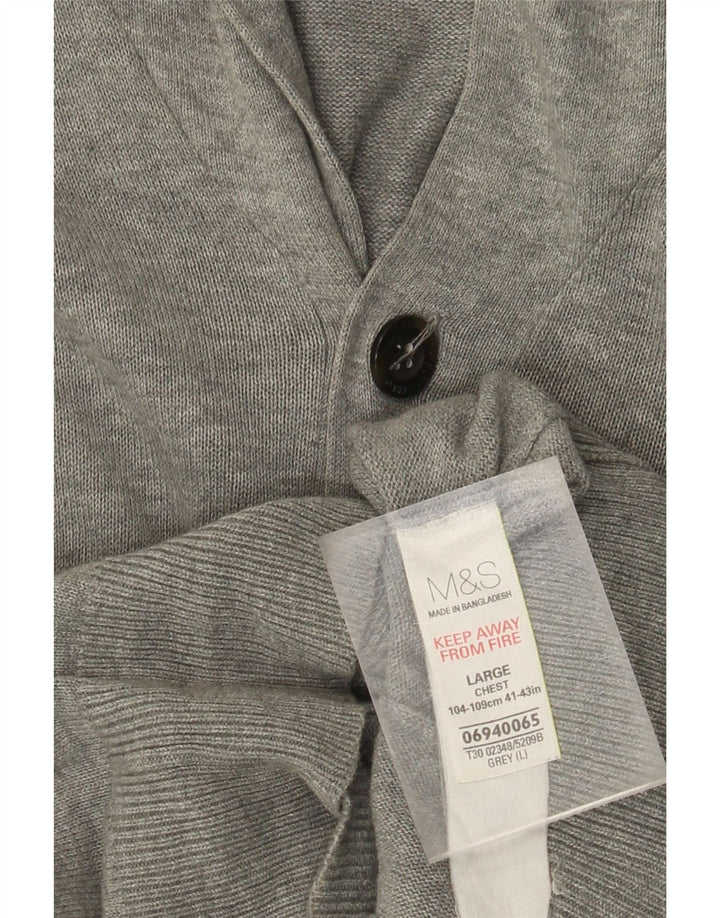 MARKS & SPENCER Męski sweter rozpinany w kolorze niebieskim, duży, szary, bawełniany