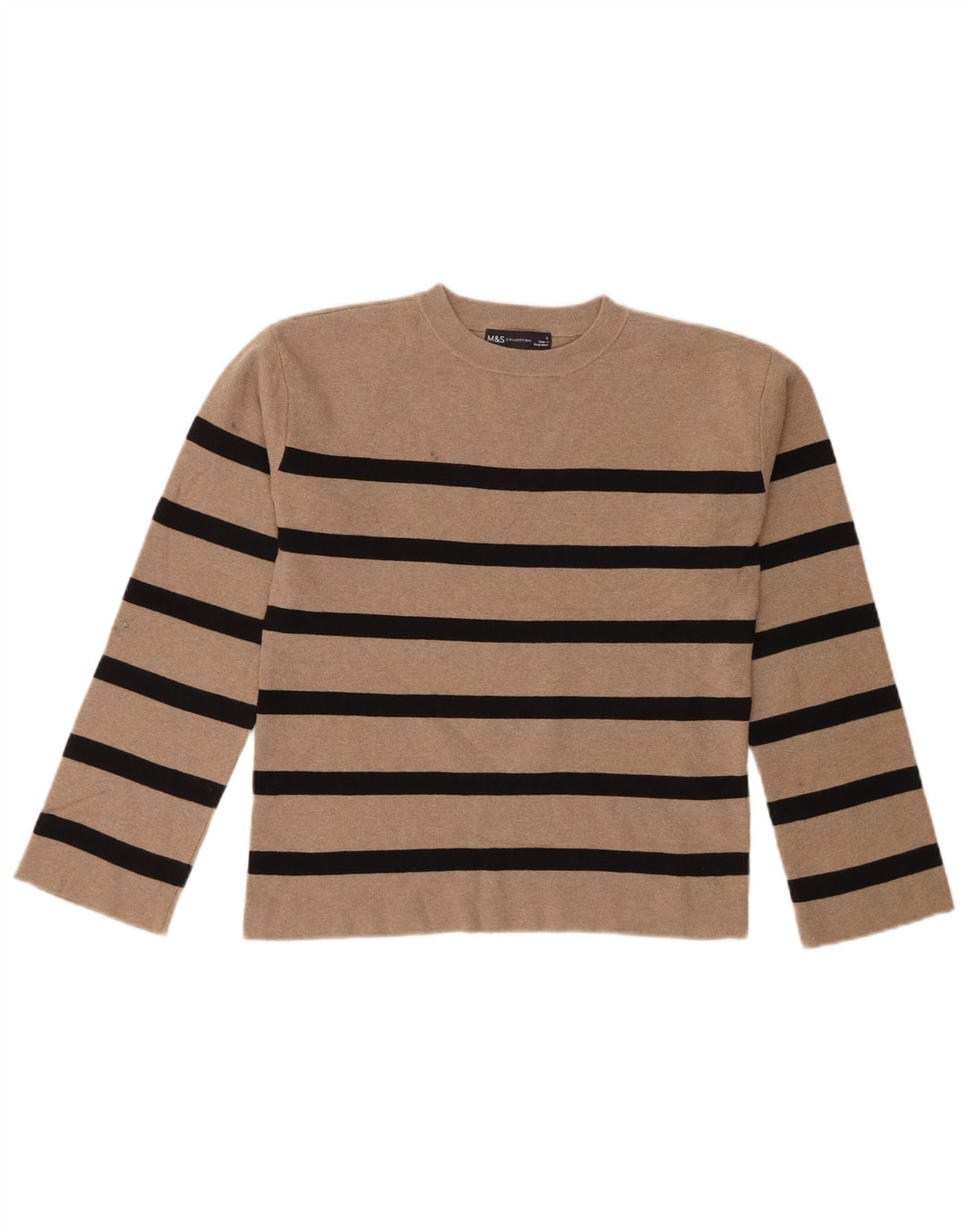 MARKS & SPENCER Womens Crew Neck Jumper Sweater UK 10 Small Brown Striped