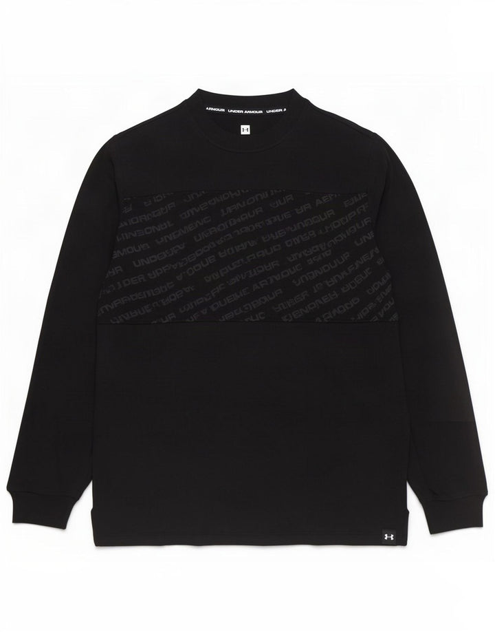 Męski graficzny top Under Armour z długim rękawem, średnio czarny, bawełniany