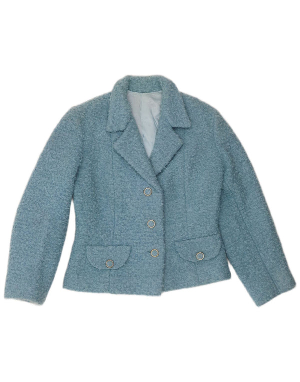 Vintage Womens Crop 3 Button Blazer Jacket UK 12 Medium Blue