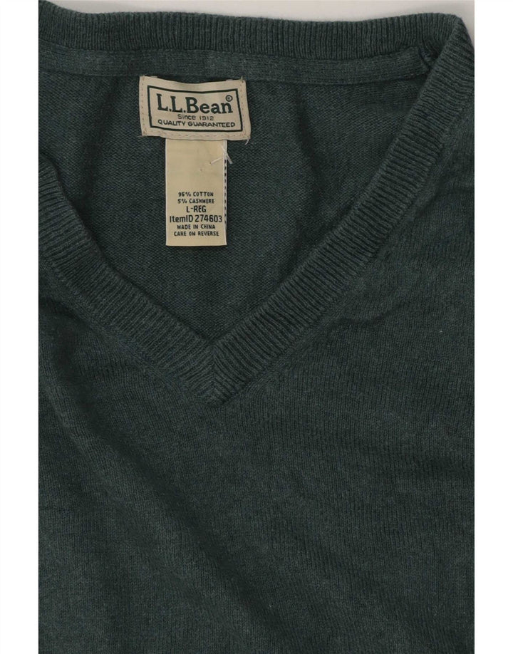 L.L.Bean Męski sweter z dekoltem w kształcie litery V, duży, zielony, bawełniany