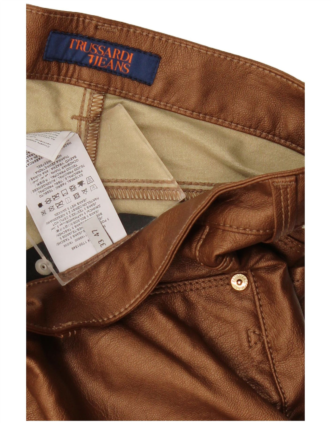 Wąskie spodnie damskie TRUSSARDI ze sztucznej skóry W33 L29 Brązowa wiskoza