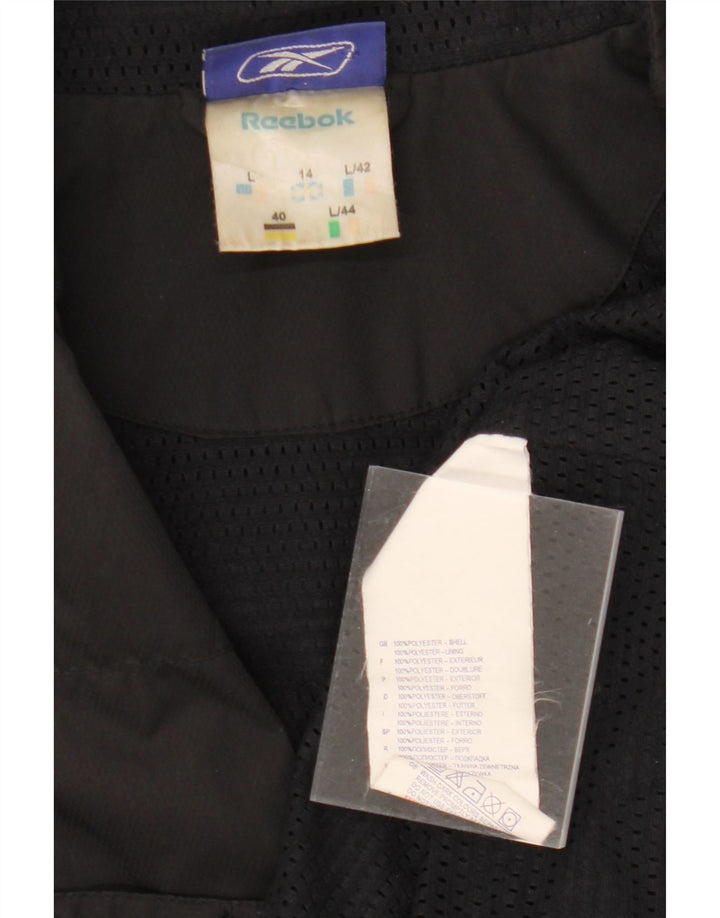 REEBOK Womens Windbreaker Jacket UK 14 Large Black Polyester Vintage Reebok and Second-Hand Reebok from Messina Hembry 